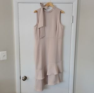 Warehouse champagne satiny neck bow ruffle dress size 10